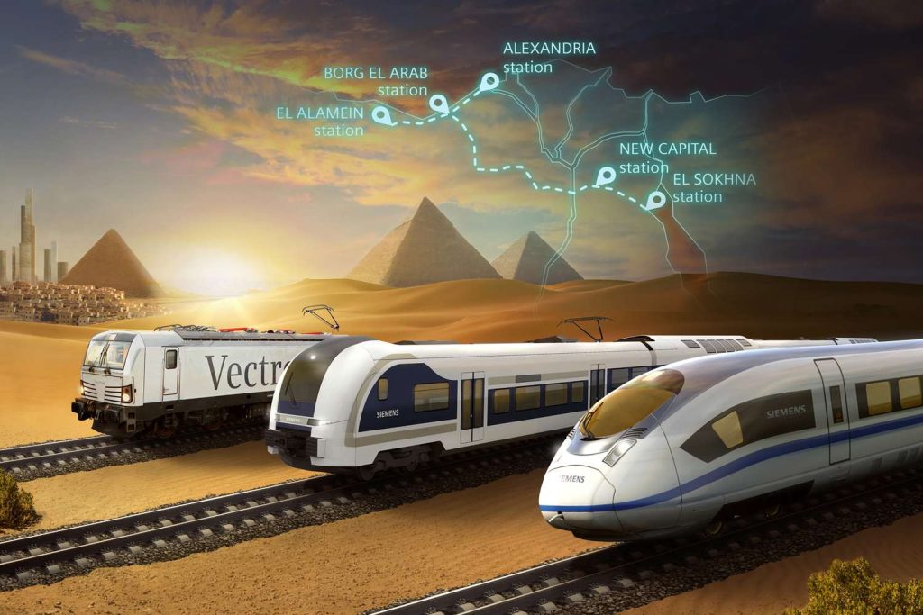The EXPRESS ELECTRIC TRAIN is a project to construct three lines of a High-speed electric railway train to transport people and goods in Egypt with a total length of about 1800 km with the participation of more than 10 international companies.